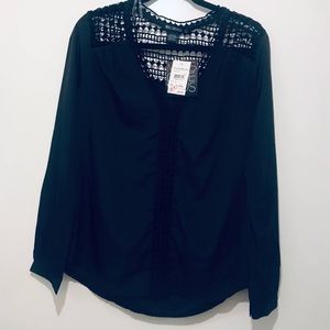 Miss Chievous Black Crochet Lace Pullover Blouse Long Sleeve Size L